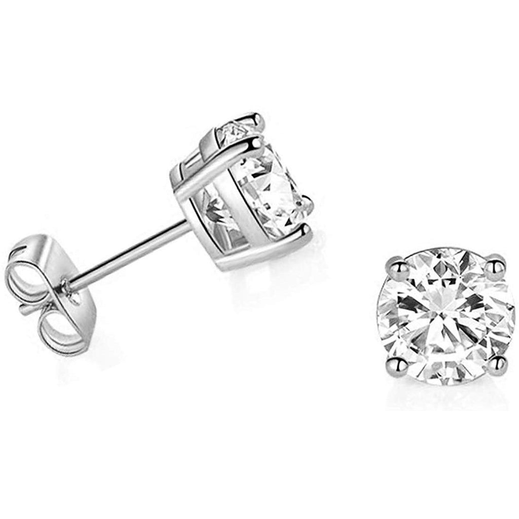 14k White Gold Solitaire Round Cubic Zirconia CZ Stud Earrings with 14k Gold butterfly Push-backs