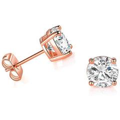 Solid 14k Rose Gold Solitaire Round Cubic Zirconia CZ Stud