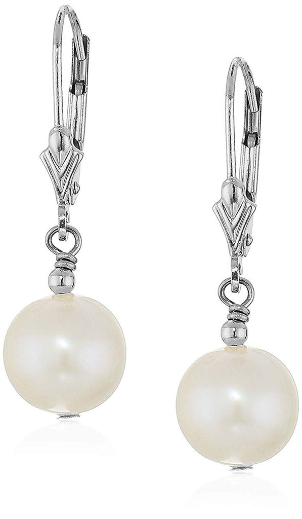 14k Gold Round White Cultured Freshwater Pearl Drop Earring with Secure Lever-backs, 8.0-8.5mm (white-gold, 8.0-8.5mm)