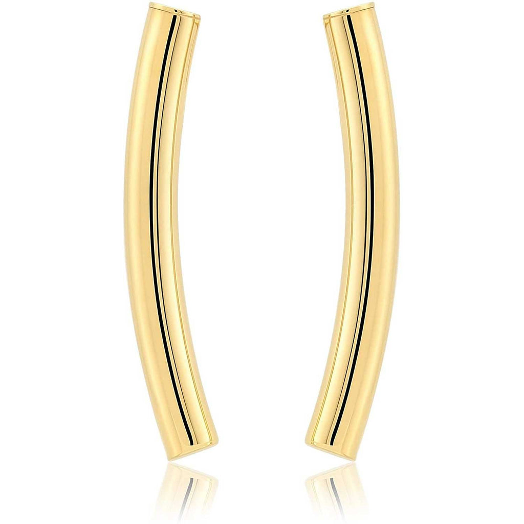 14k Yellow Gold Curved Bar Polished Stud Drop Earrings, 1 inch Drop