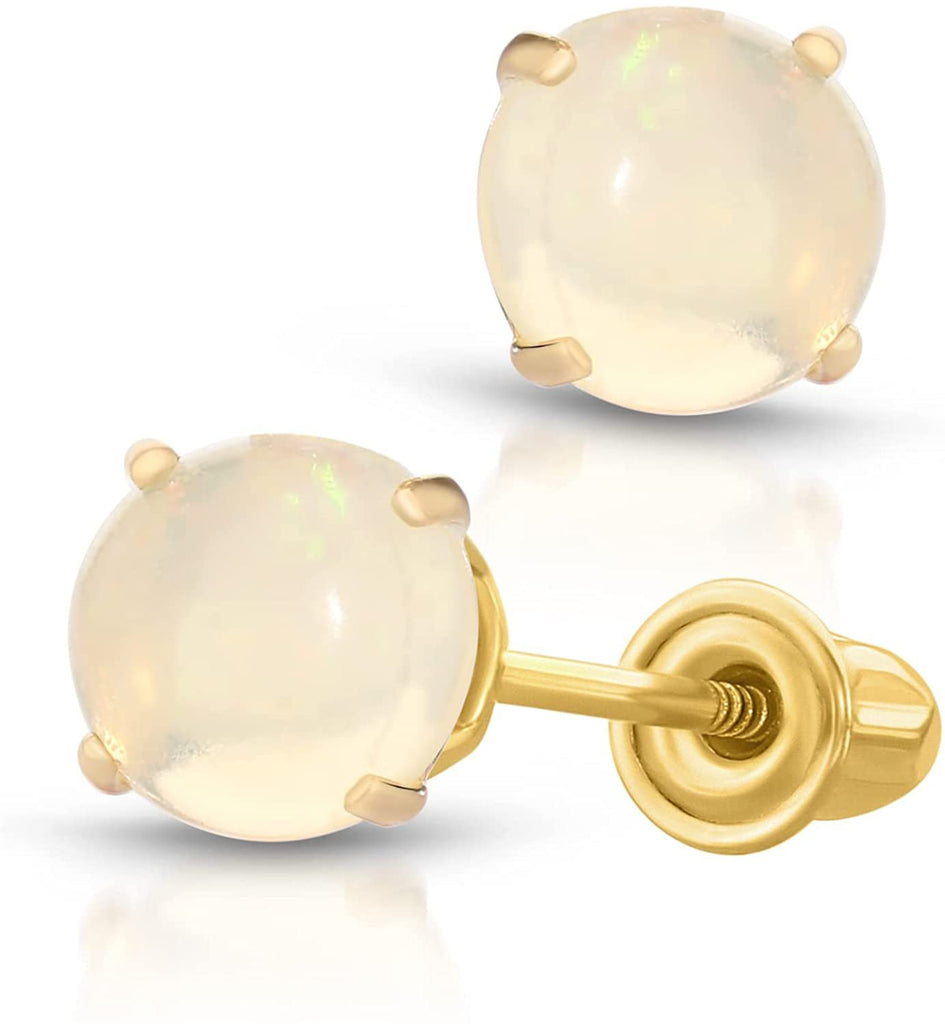 14k Yellow Gold 5mm Opal Round Solitaire Stud Earrings with Screw-Backs