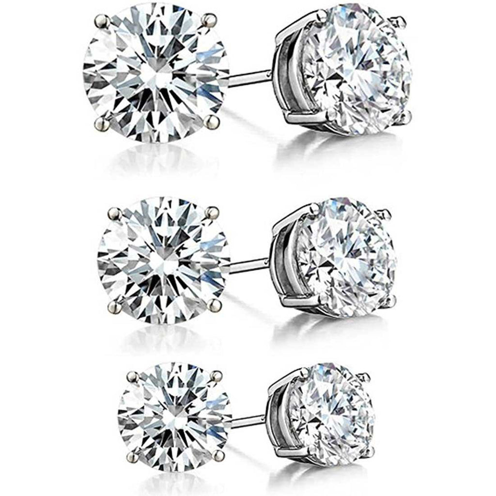 925 Sterling Silver Round Cut Solitaire Cubic Zirconia Unisex Stud Earrings