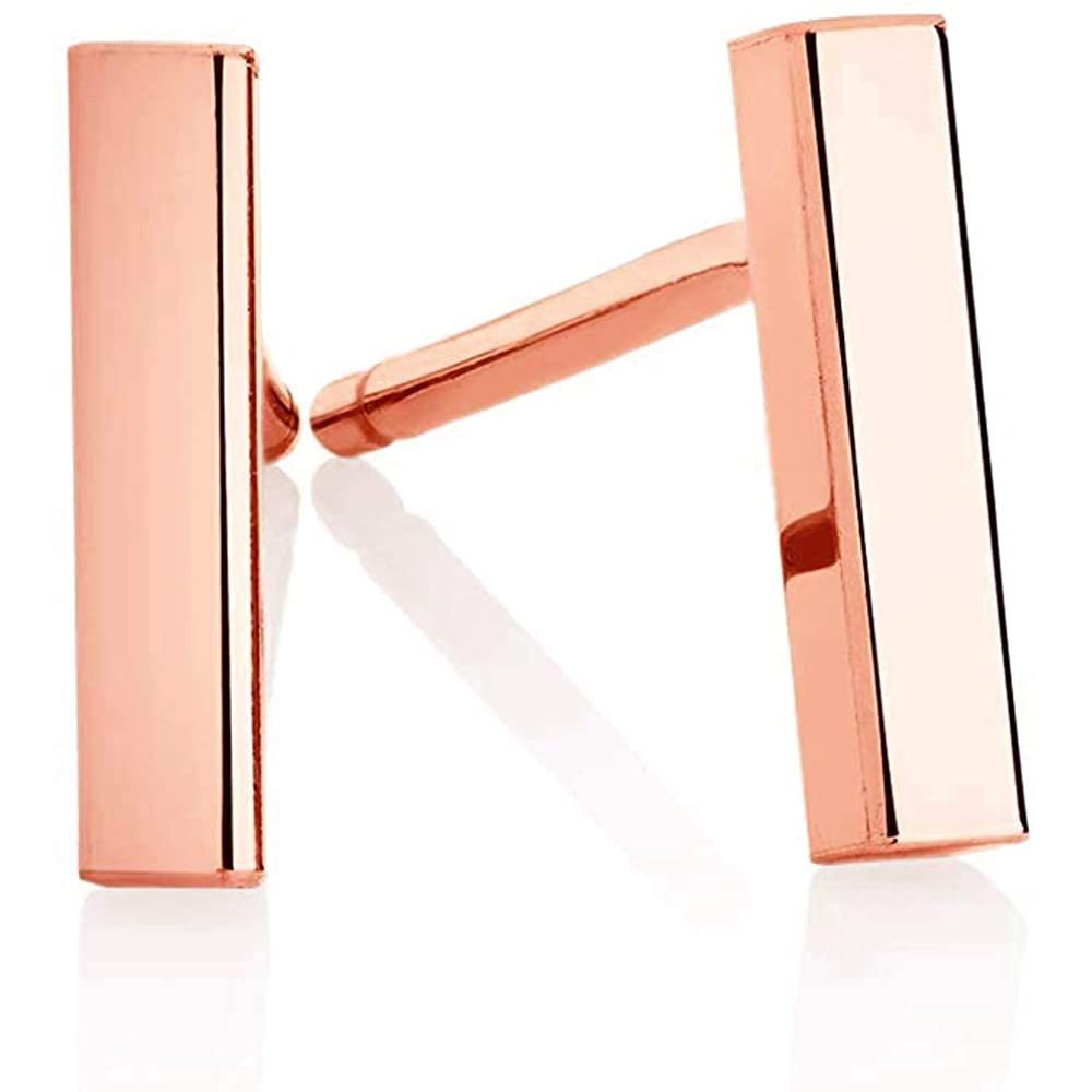 14k Gold Bar Earrings Polished Stud 12mm Line Stick Minimalist Earrings