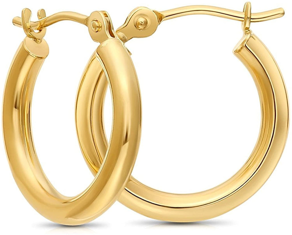 Real 14k Gold Tiny Extra Small Hoop Earrings (12mm Diameter), Stackable Dainty Hoop Earrings for Women