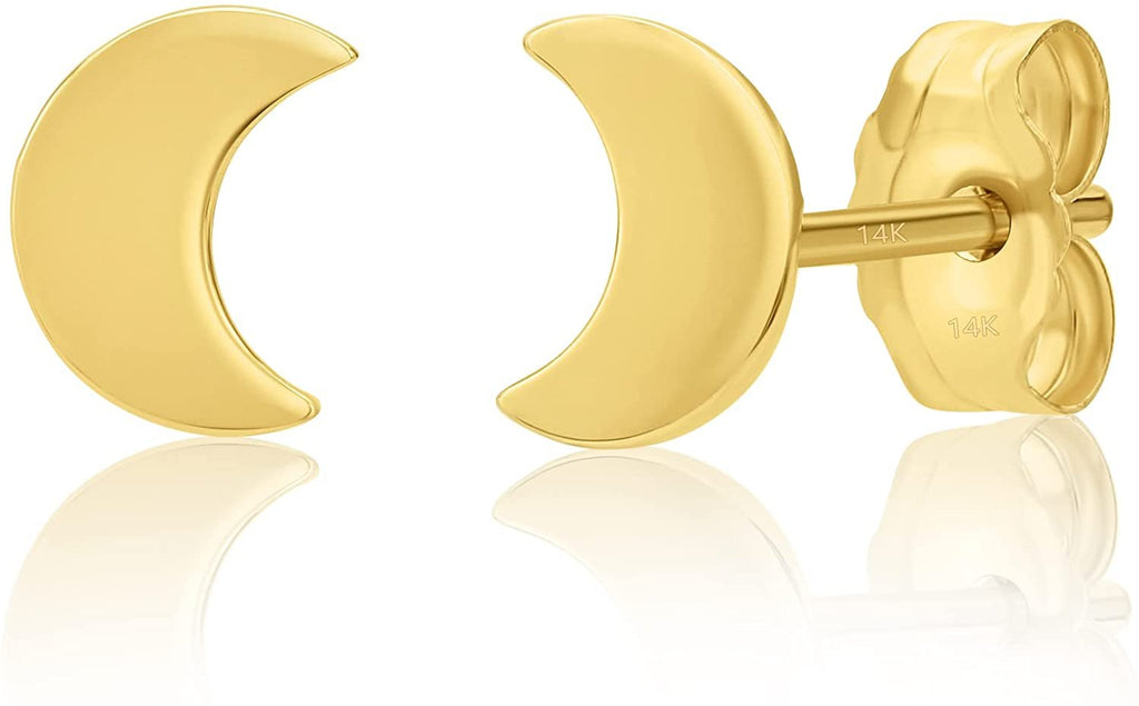 Solid 14k Yellow Gold Polished Small Moon Stud Earrings, Tiny Crescent Moon Stud Earrings, Gold Stud Earrings for Women