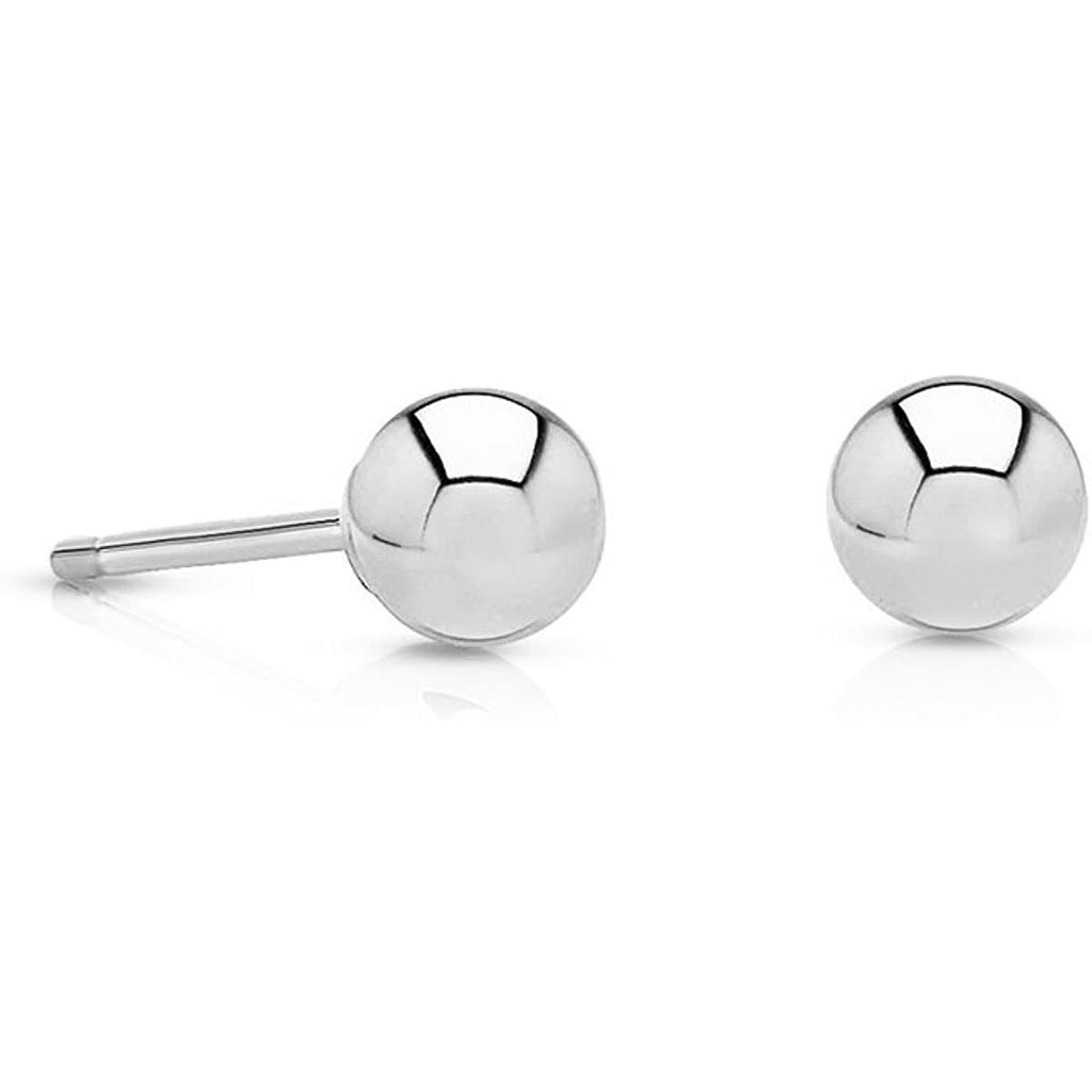 Premium 14K White Gold Polished Ball Stud Earrings Available In Sizes 2-8MM, Dainty Trendy & Stackable For Multiple Piercings Studs for Women and Girls