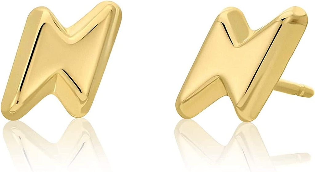 Solid 14K Yellow Gold Polished Lightning Bolt Stud Earrings