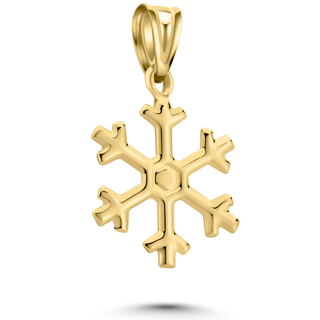 Art and Molly Real 14K Yellow Gold Winter Snowflake Pendant