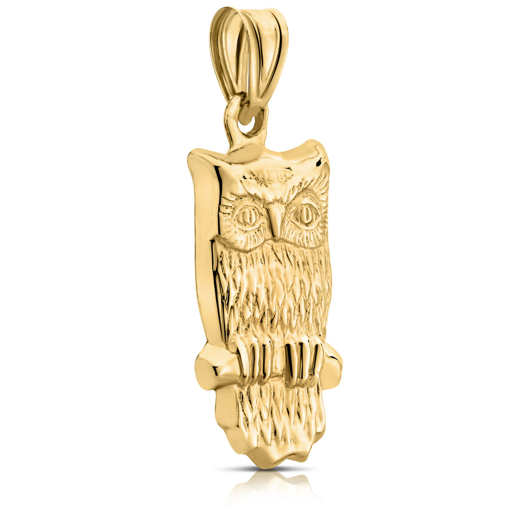 Art and Molly Real 14K Yellow Gold Perched Owl Bird Charm Pendant