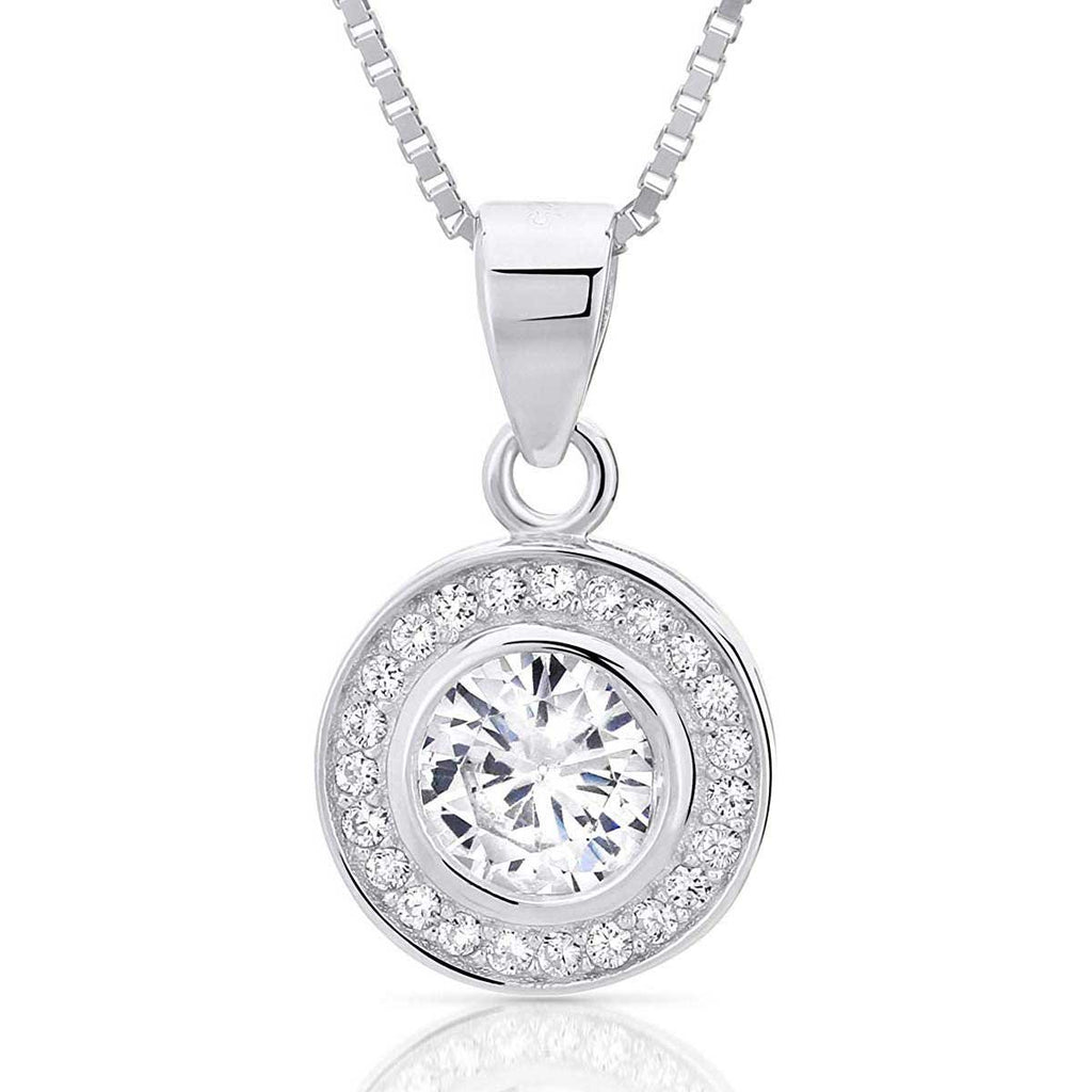 Art and Molly Sterling Silver Cubic Zirconia Halo Pendant Necklace