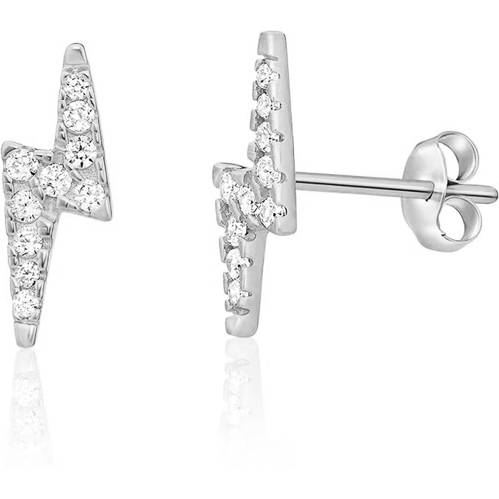 14K White Gold Lightning Bolt Stud Earring with Cubic Zirconia