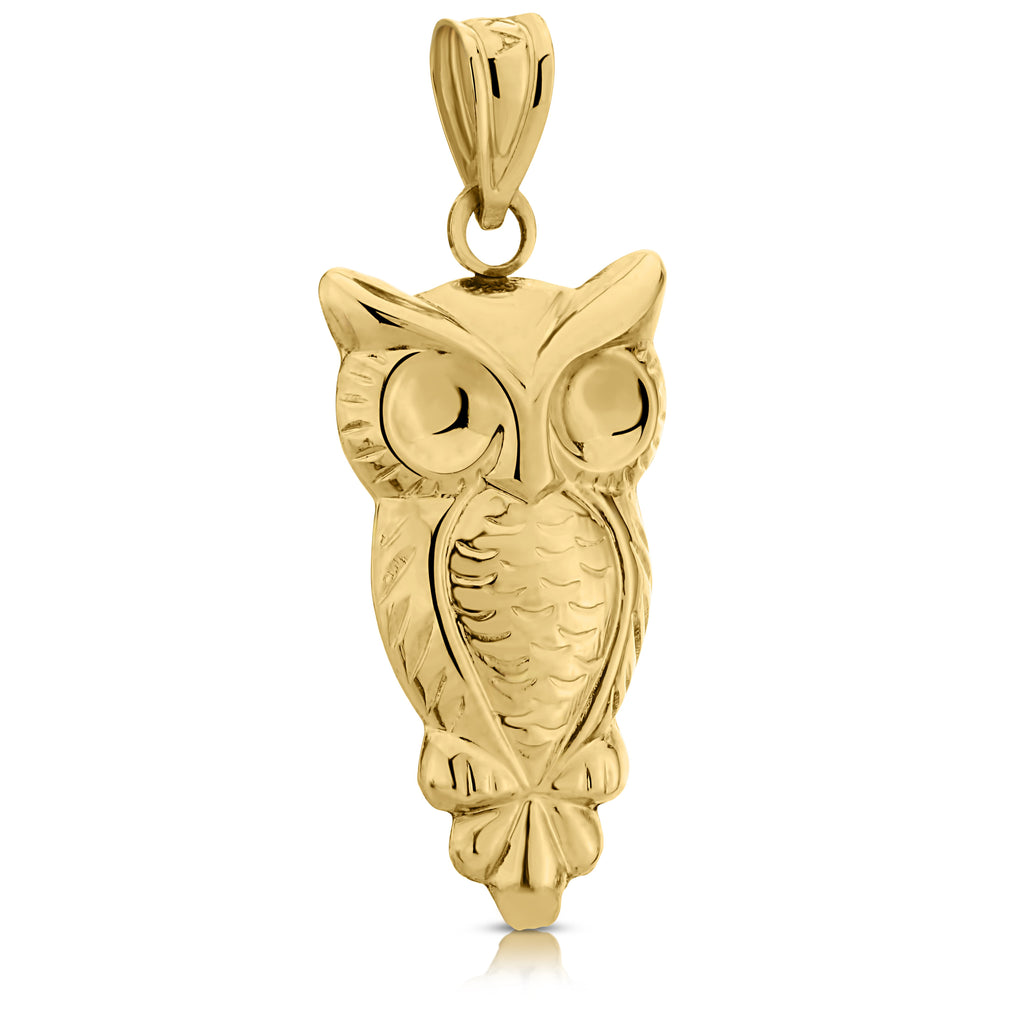 Art and Molly Real 14K Yellow Gold Owl Bird Charm Pendant