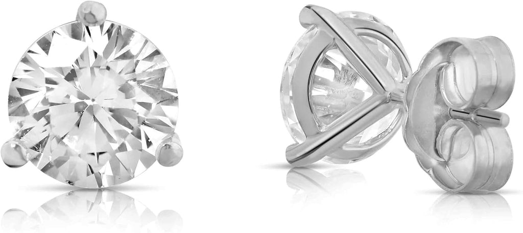 14k White Gold 3-Prong Martini Round CZ Solitaire Stud Earrings