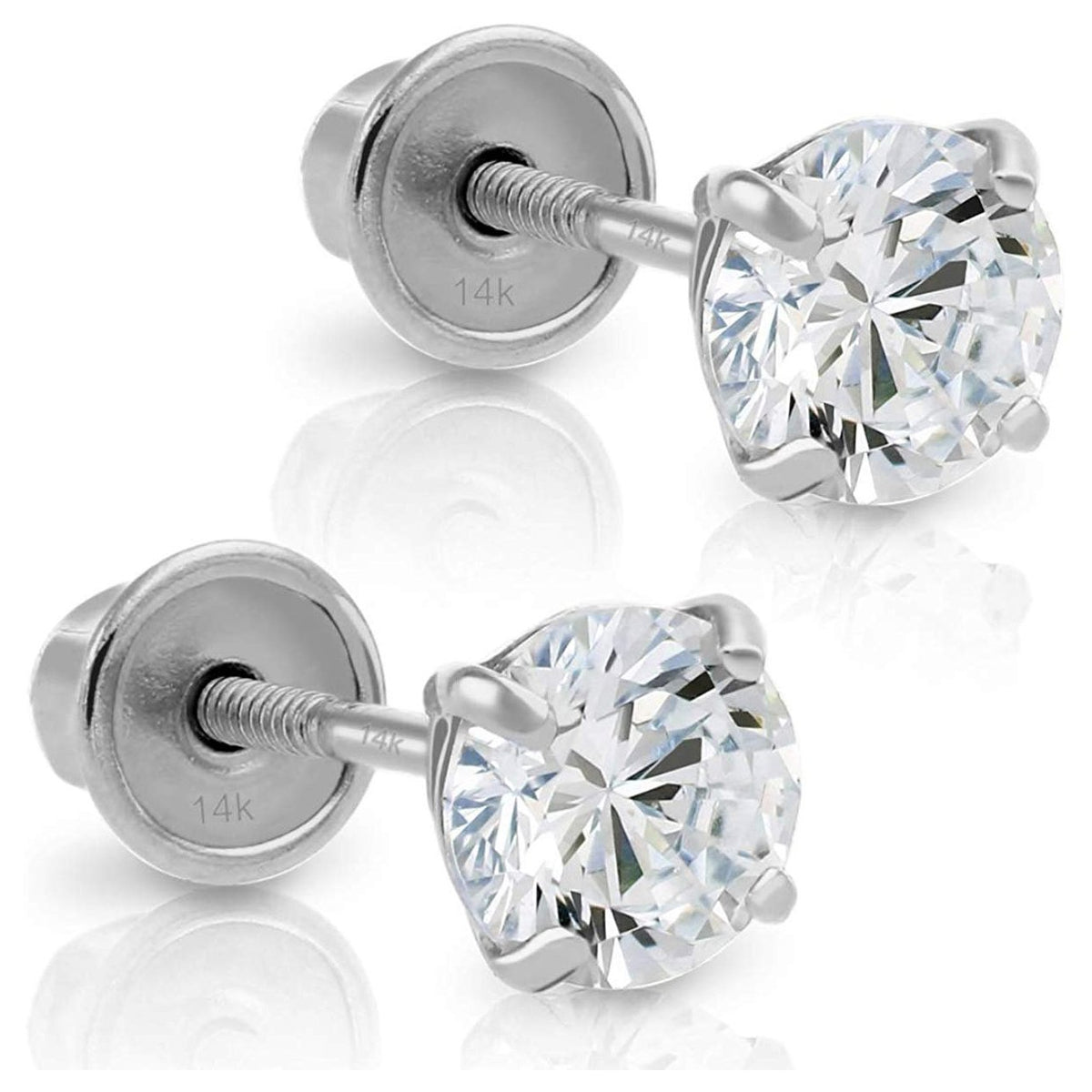 14k White Gold Made with SWAROVSKI Cubic Zirconia Solitaire Screw-backs Stud Earrings