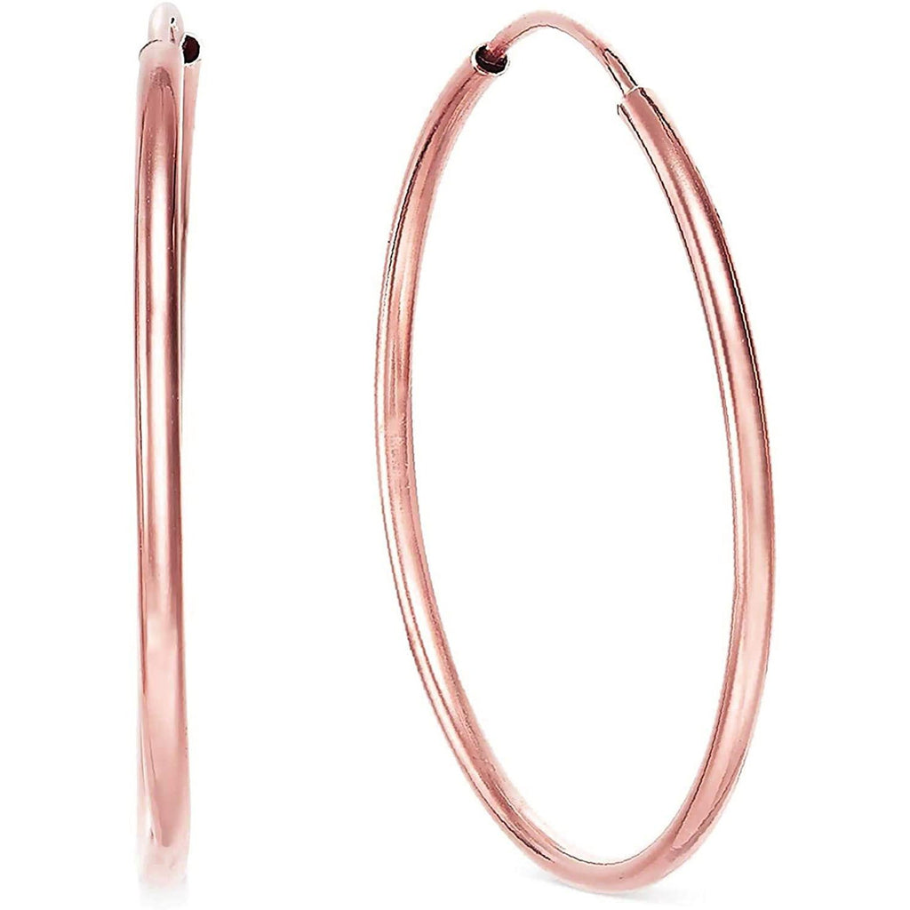 14k Rose Gold Round Flexible Thin Continuous Endless Hoop Earrings, Unisex