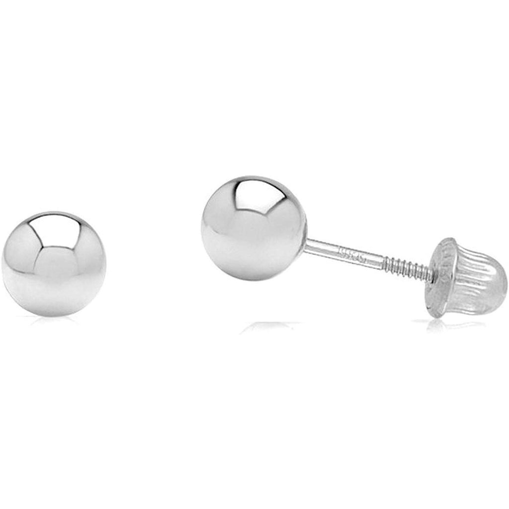 14k White Gold Ball Stud Earrings with Secure and Comfortable Screw Backs