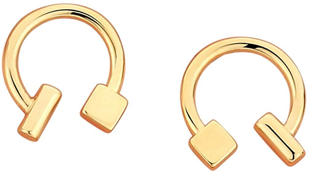 14k Yellow Gold Bar and Square Geometric Stud Earring
