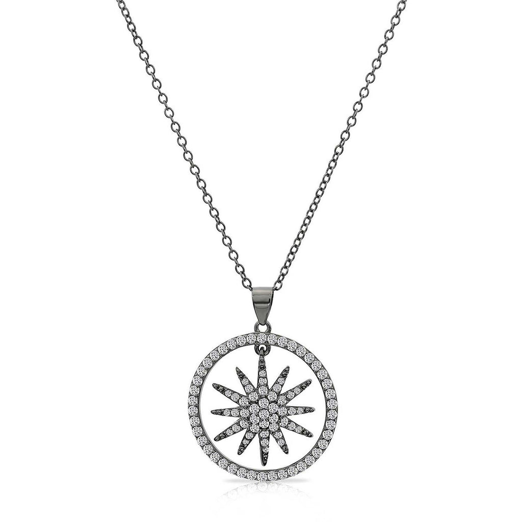 925 Sterling Silver Black Nautical Dangling Star Pendant Necklace with Cubic Zirconia, 18 Inch