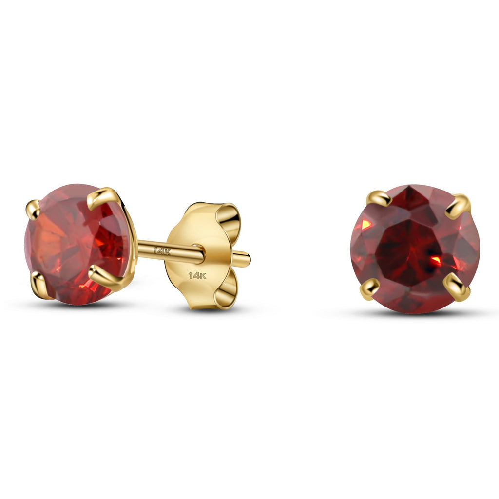 Solid 14K Yellow Gold Round Solitaire Simulated-Birthstone Minimalist Stud Earring, January