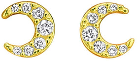 14K Yellow Gold CZ Tiny Earrings Dainty Mini Moon Disk Stud Earrings