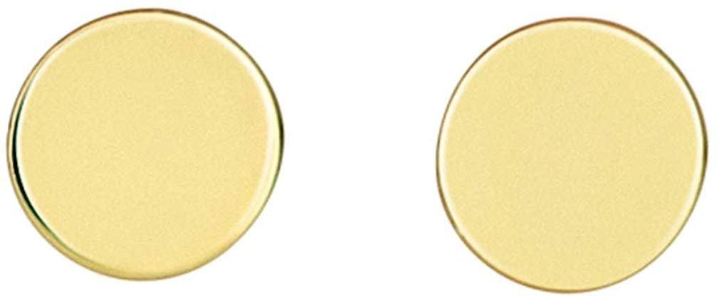 14K Solid Yellow Gold Round Disk Minimalist Dainty Stud Earrings