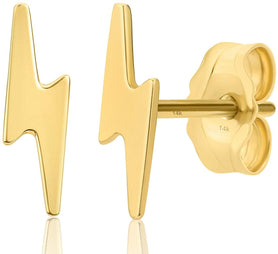 Solid 14K Yellow Gold Lightning Bolt Studs Dainty Earrings for Women