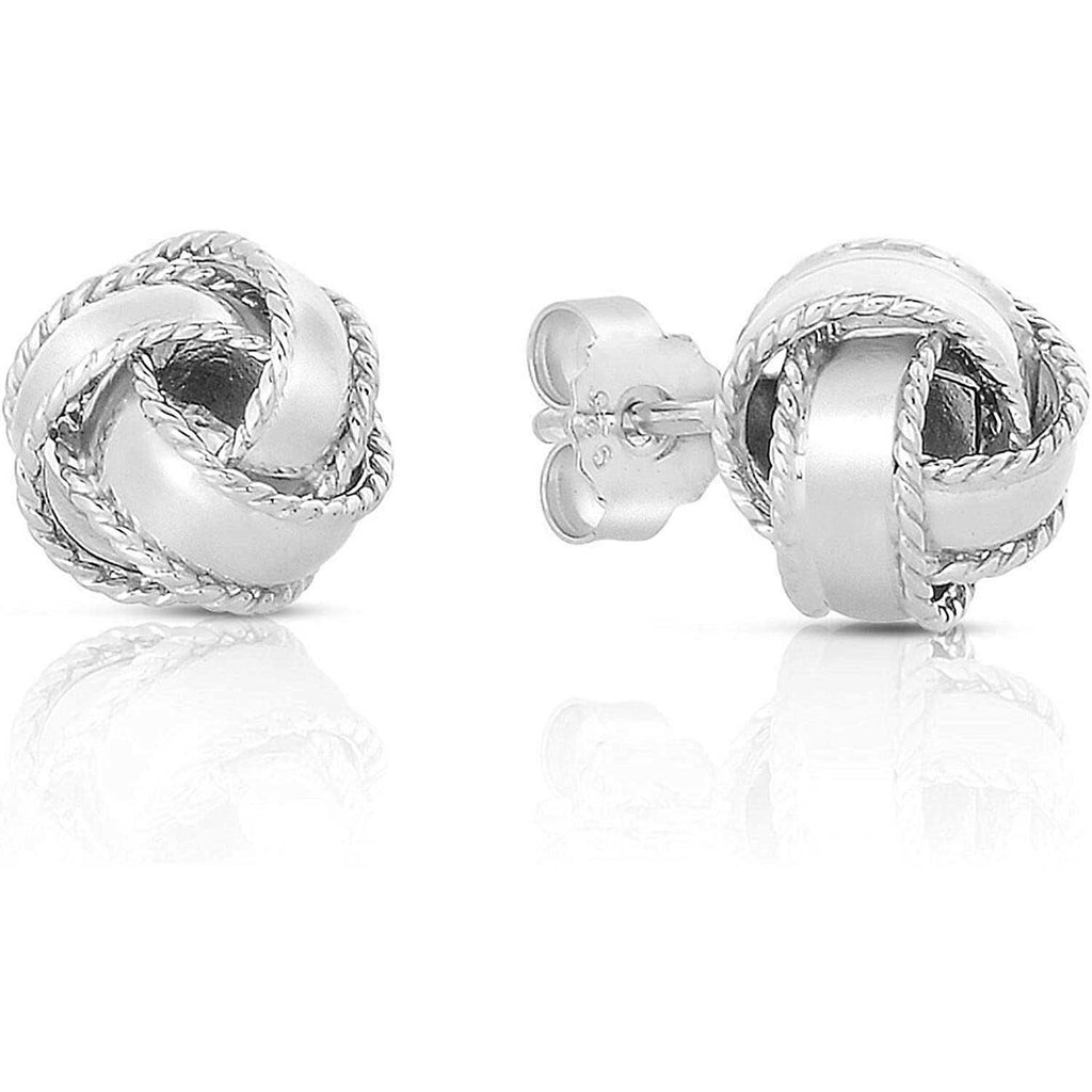 Polished Roped Love Knot Earrings 925 Sterling Silver, Trendy Classy Minimalist Stud Earrings For Women