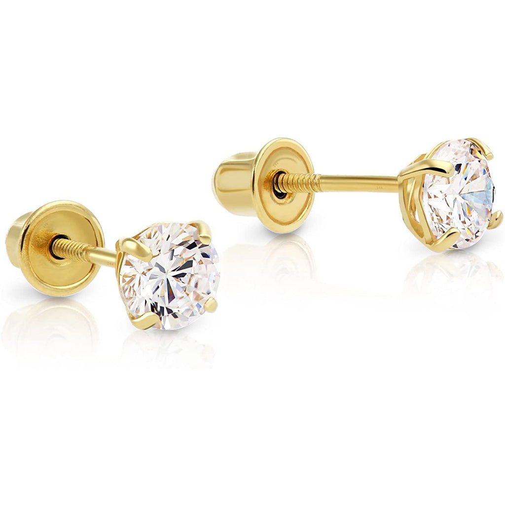 14k White Gold Ball Stud Earrings with Secure Screw-backs