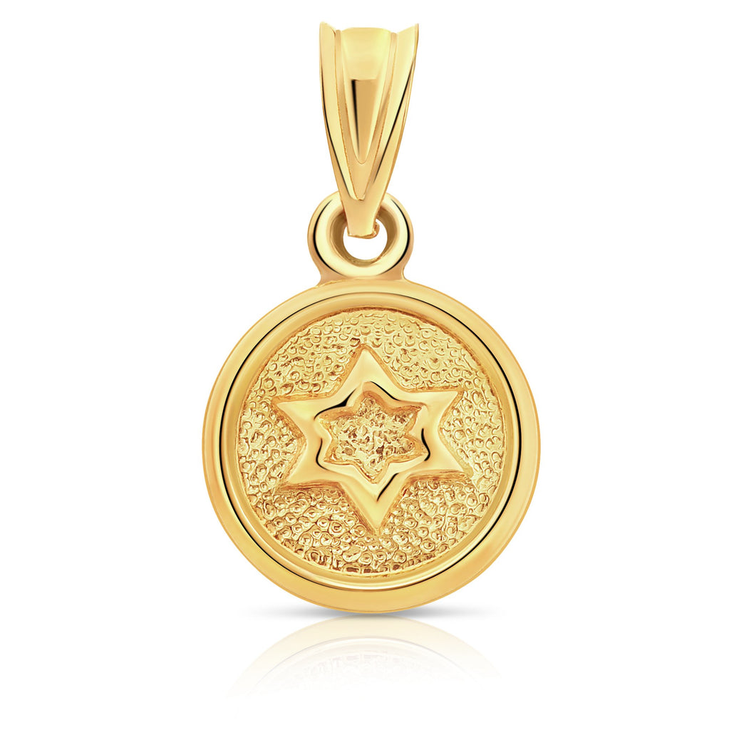 Art and Molly Real 14K Yellow Gold Star Shield Star of David Magen David Circle Pendant