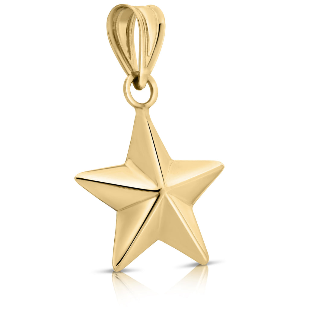 Art and Molly Real 14K Yellow Gold Puff Star Celestial Pendant