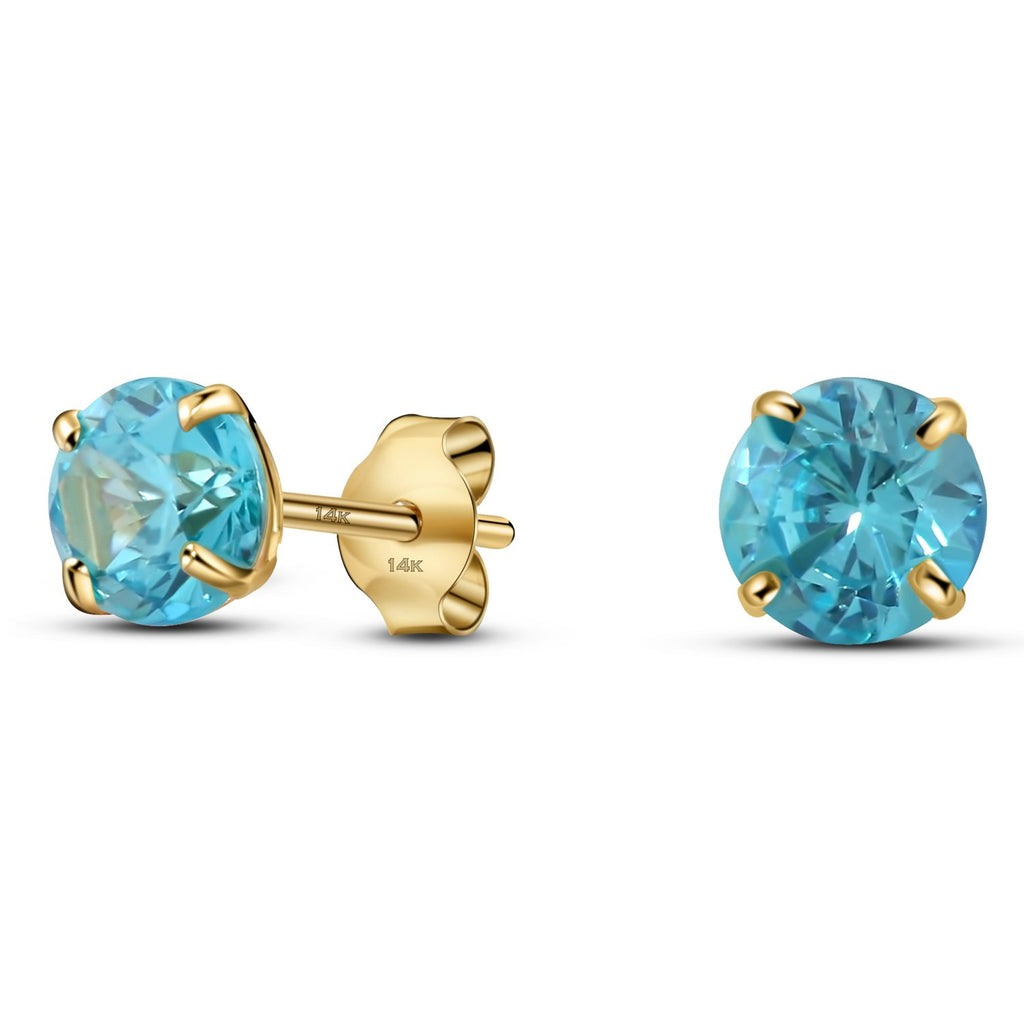 14K Yellow Gold Round Solitaire Simulated-Birthstone Cubic Zirconia Minimalist Stud Earring December
