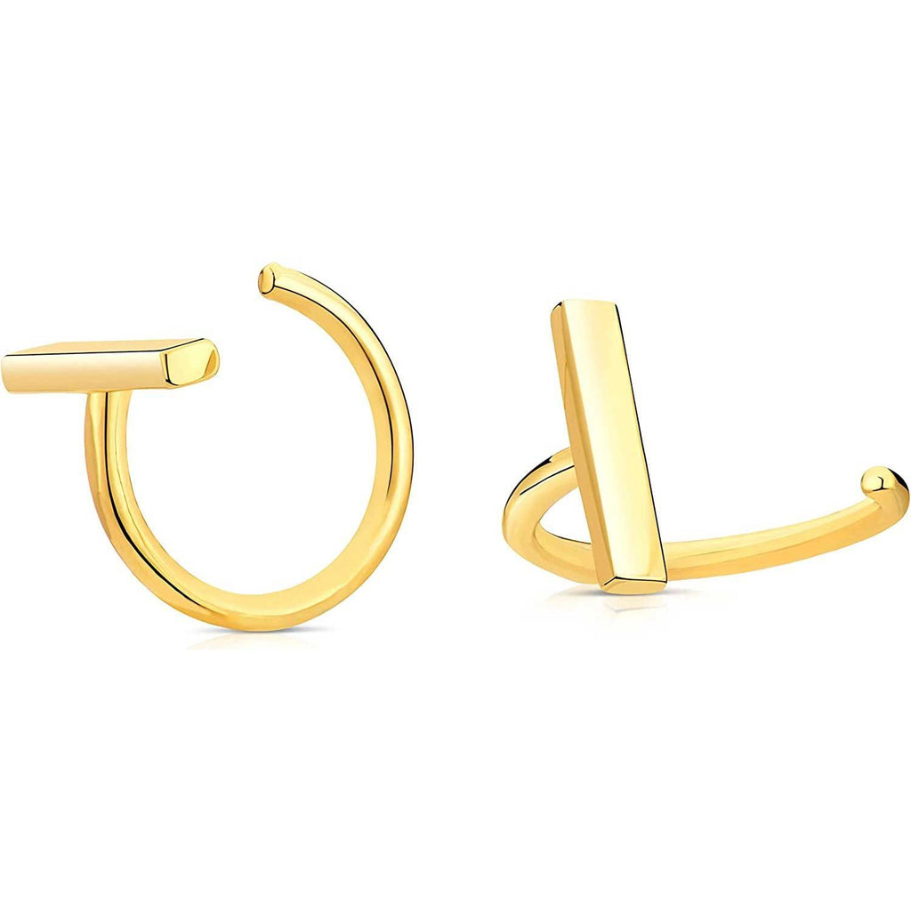Solid 14k Yellow Gold Hoop Earrings With Gold Bar