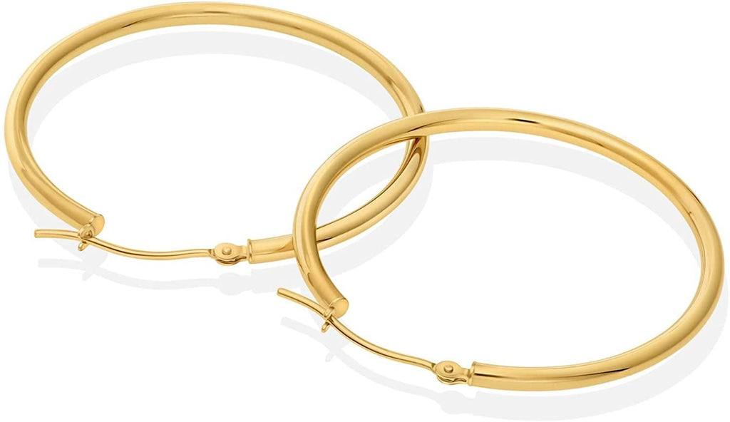 Real 14k Gold Round Polished Hoop Earrings, 2" Diameter