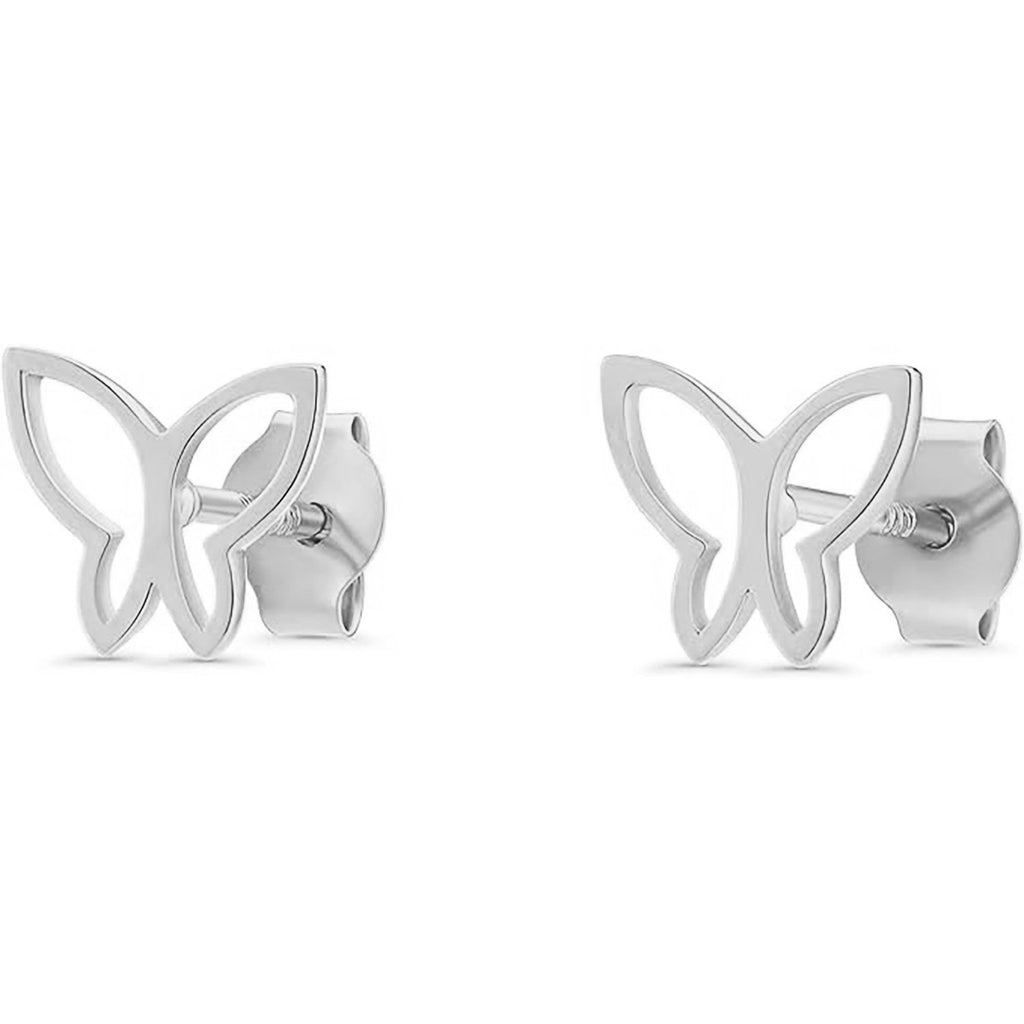 Solid White Gold 14K Silhouette Butterfly Stud Earrings (White Gold)