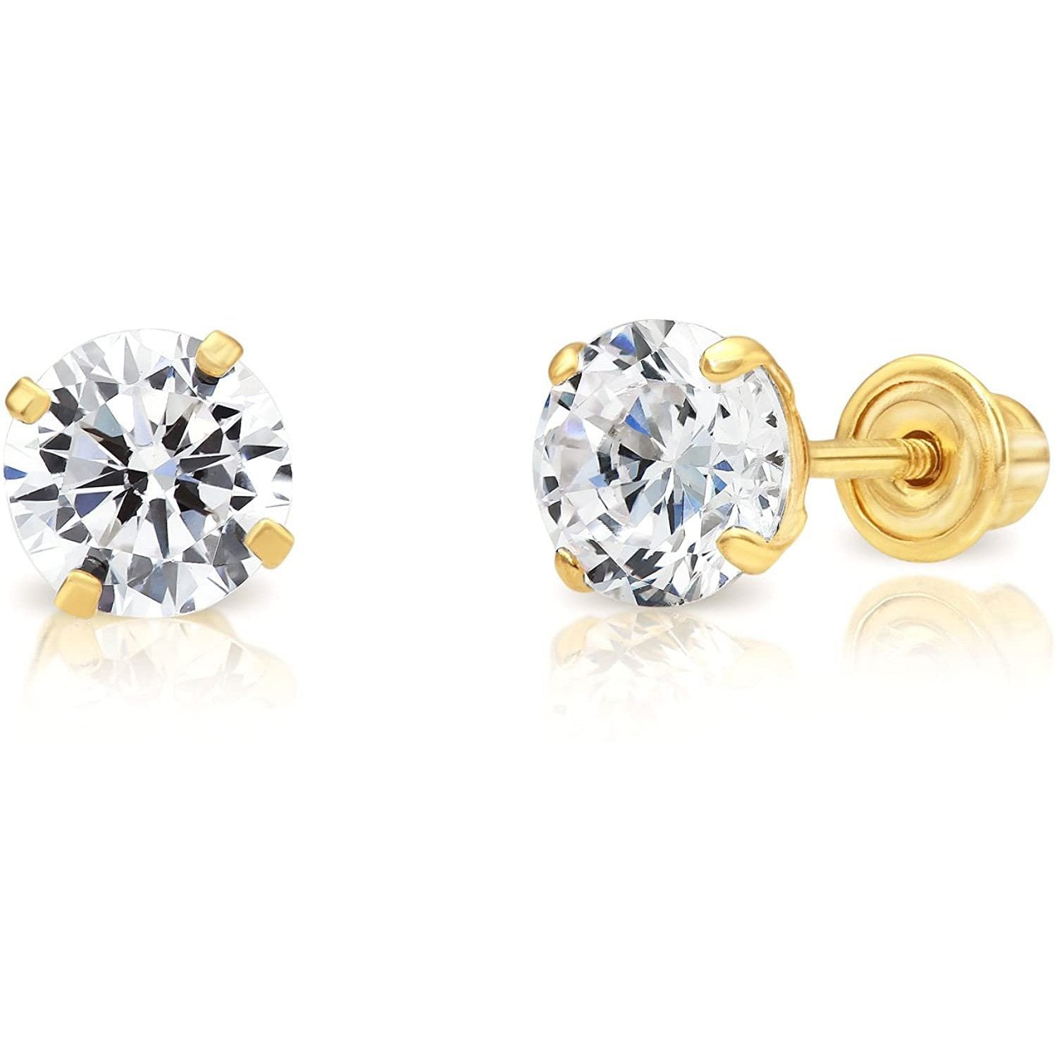 14k Yellow Gold Cubic Zirconia Stud Earrings with Screw Backs – Art and ...