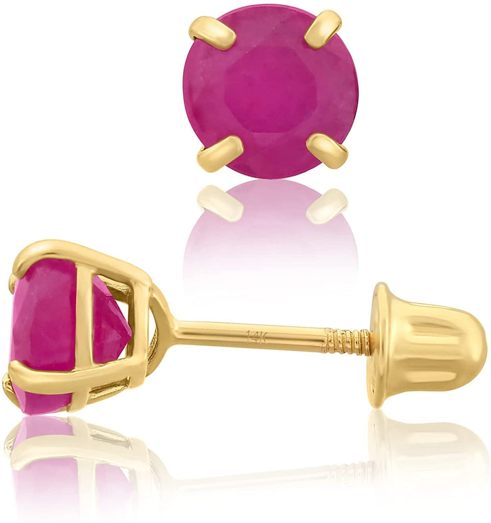 14k Yellow Gold 5mm Ruby Round-Cut Solitaire Stud Earrings Screw-back Birthstone Earrings