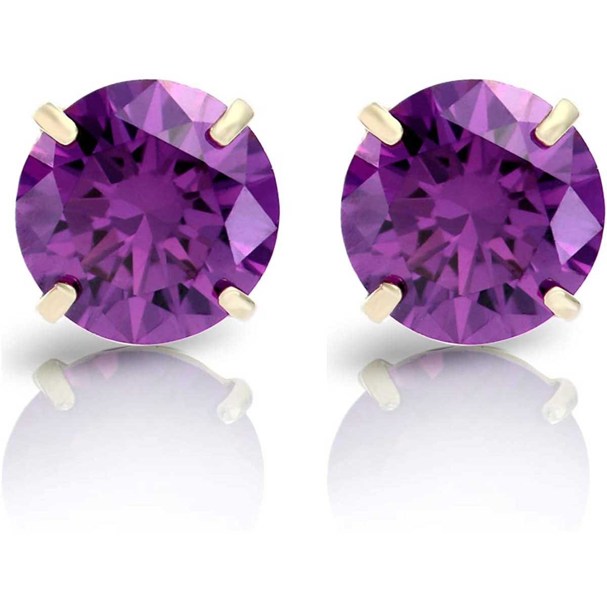 14k Yellow Gold 5mm Amethyst Round-Cut Solitaire Stud Earrings with Secure Comfortable Screw Backings