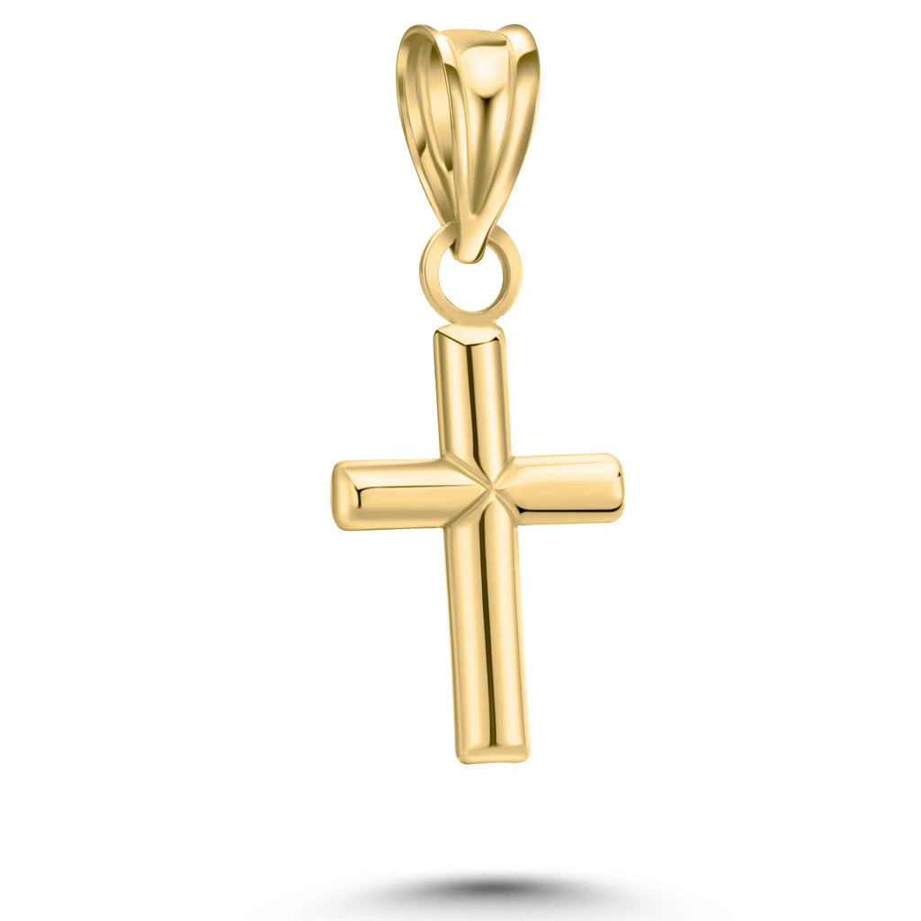 Art and Molly Real 14K Yellow Gold Dainty Puff Cross Pendant