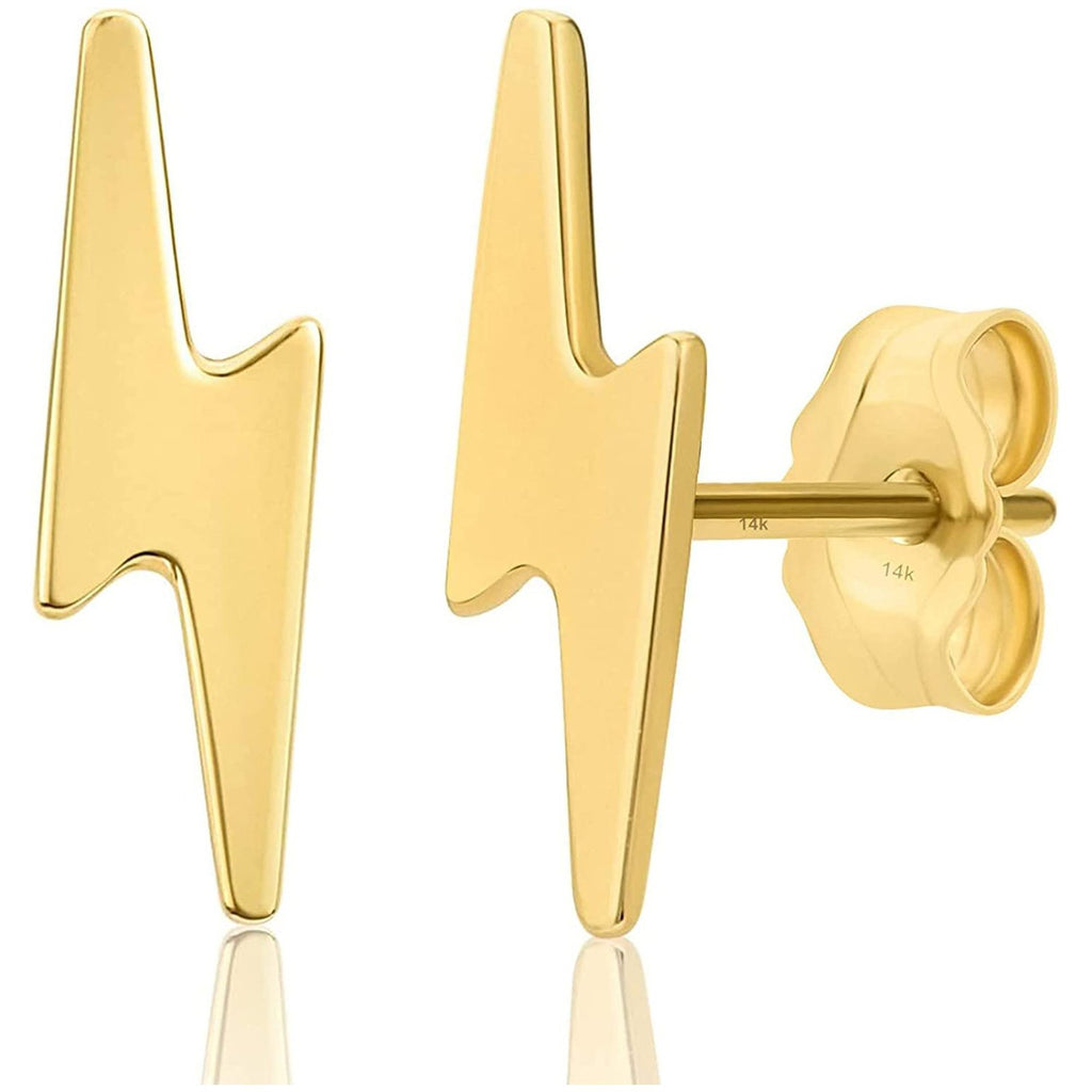 Solid 14K Gold 10mm Lightning Bolt Studs Dainty 10mm Earrings, Polished Finish