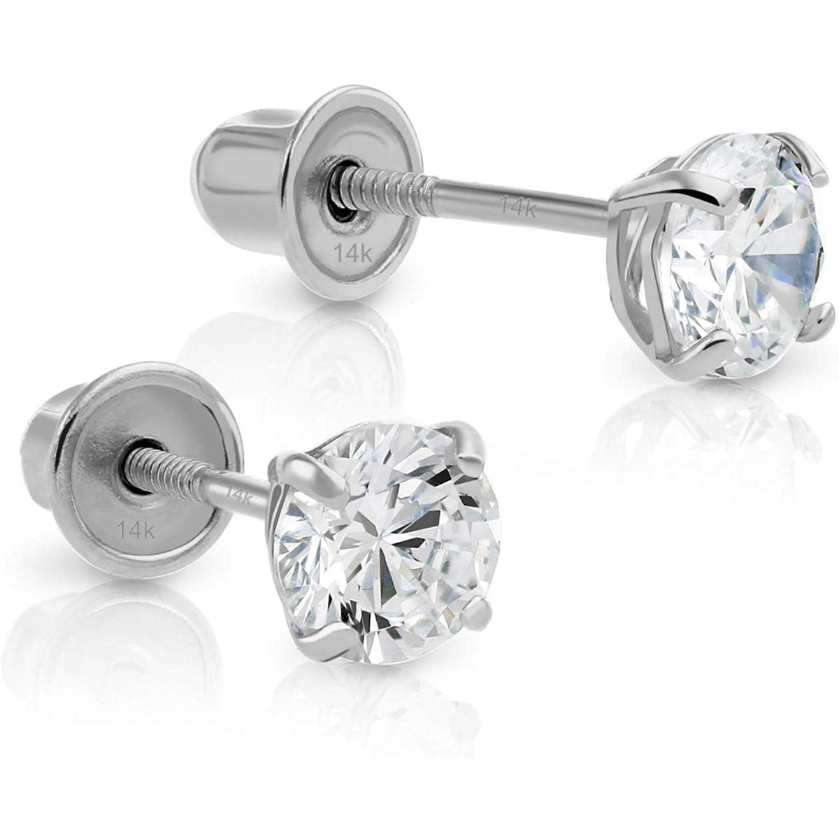 14k White Gold Made with SWAROVSKI Cubic Zirconia Solitaire Screw-backs Stud Earrings