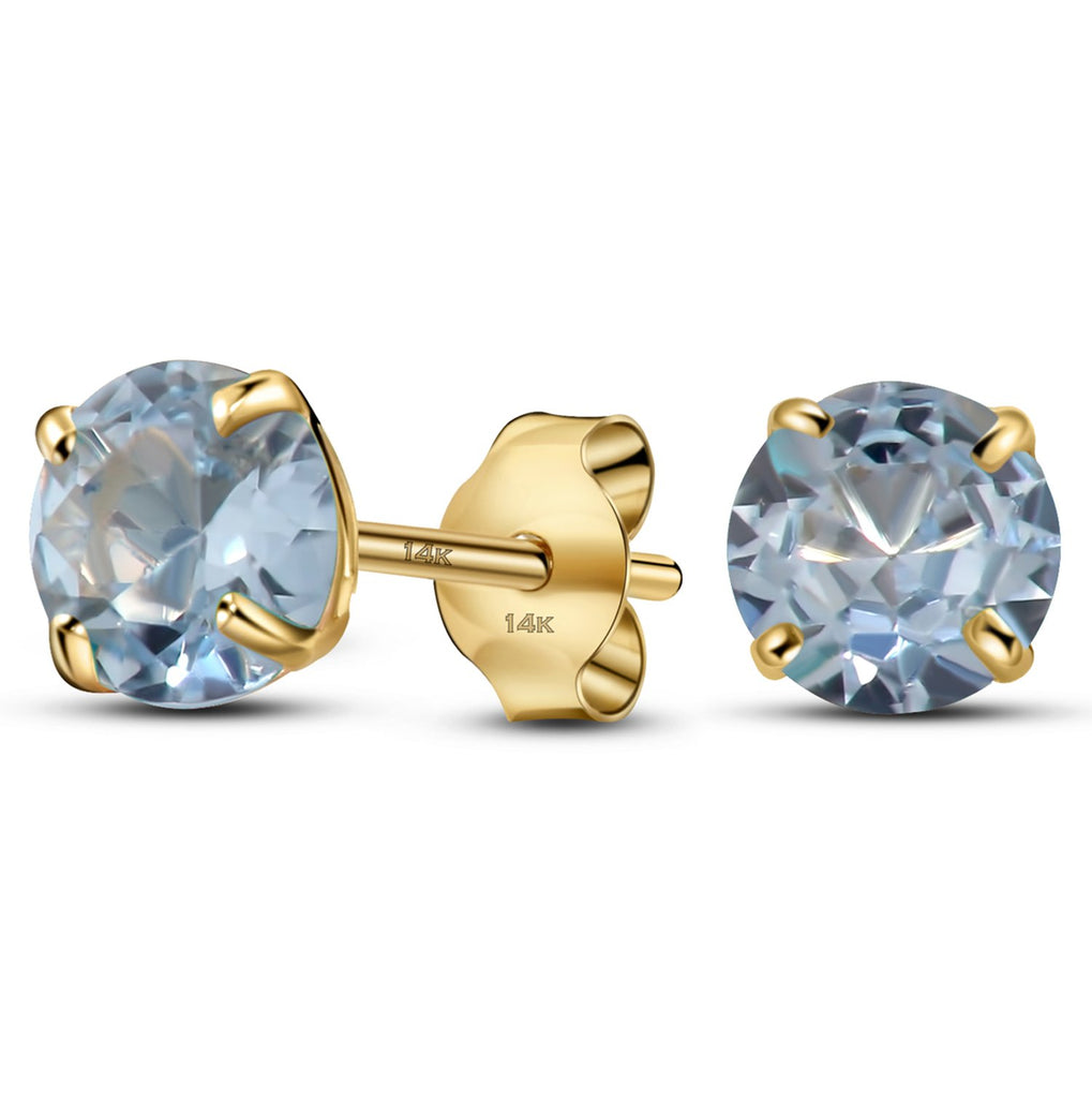 14K Yellow Gold Round Solitaire Simulated-Birthstone Cubic Zirconia Minimalist Stud Earring March