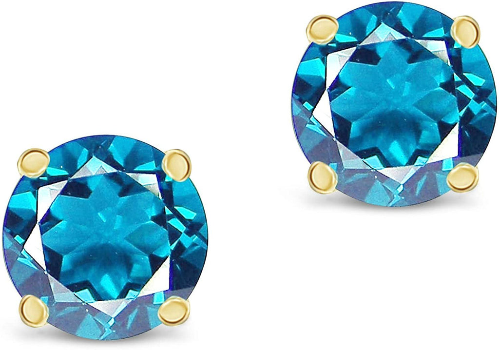 14k Yellow Gold Made with 5mm SWAROVSKI Cubic Zirconia Simulated Blue-Topaz Solitaire Stud Earrings December Birthday