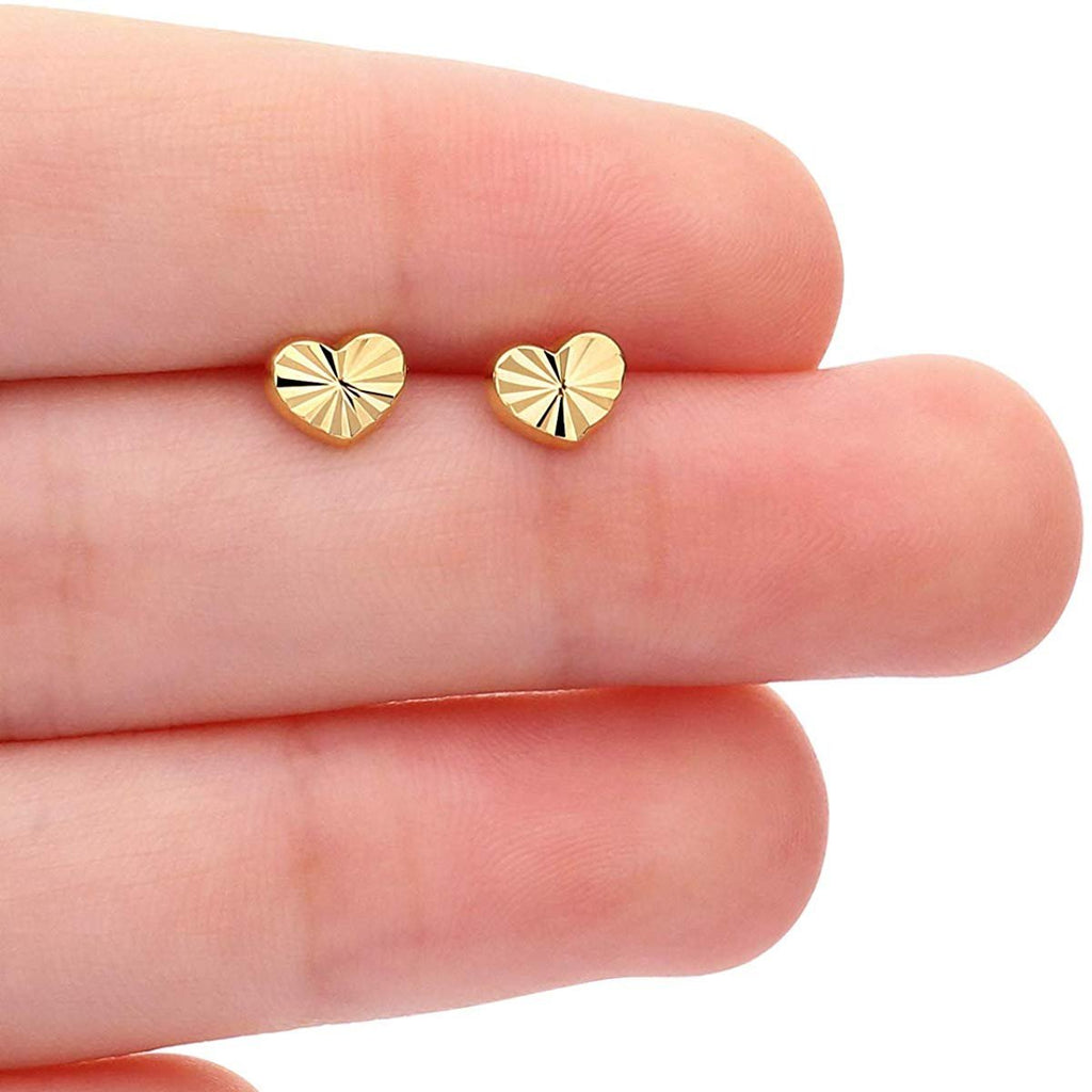 Diamond-cut Heart Stud Earrings 14K Yellow Gold