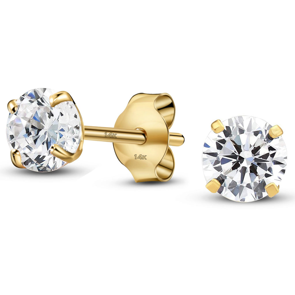 14K Yellow Gold Round Solitaire Simulated-Birthstone Cubic Zirconia Minimalist Stud Earring April