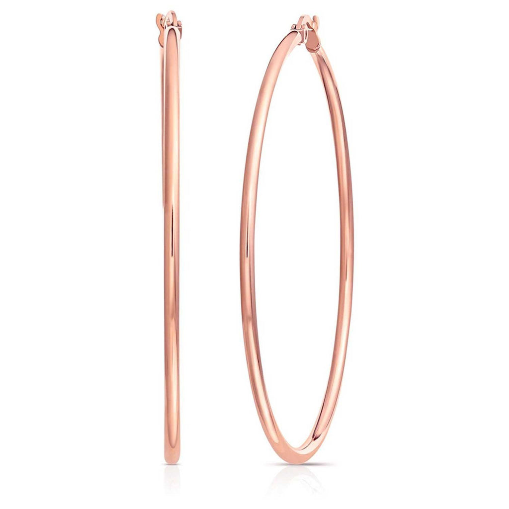 2 Inch Rose-Tone Stainless Steel Hoop Earrings (50mm Diameter)