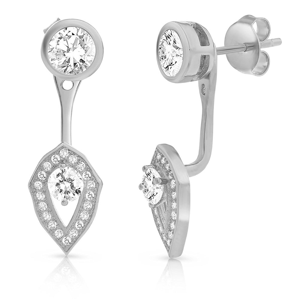 Sterling Silver Cubic Zirconia Front and Back Ear Jacket and Stud Earrings