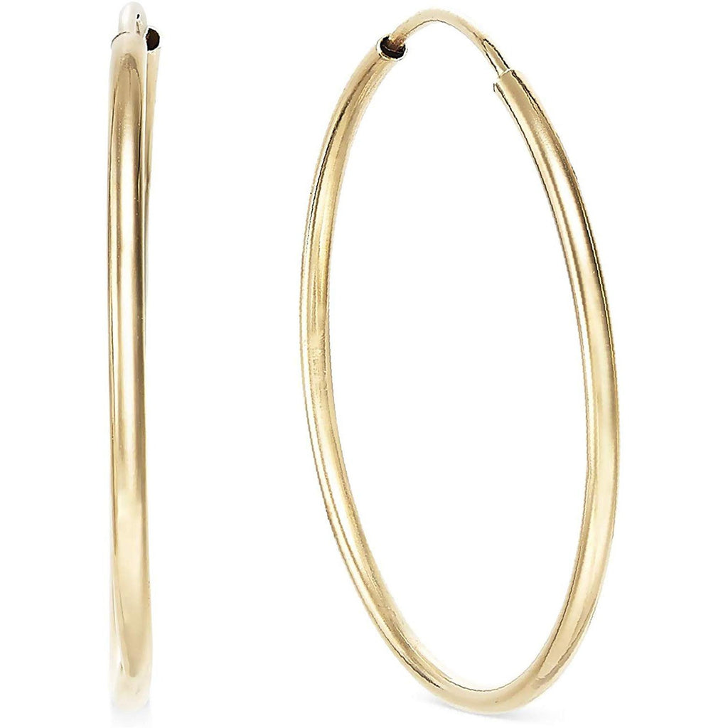 Real 14k Yellow Gold Round Flexible Thin Continuous Endless Hoop Earrings, Unisex