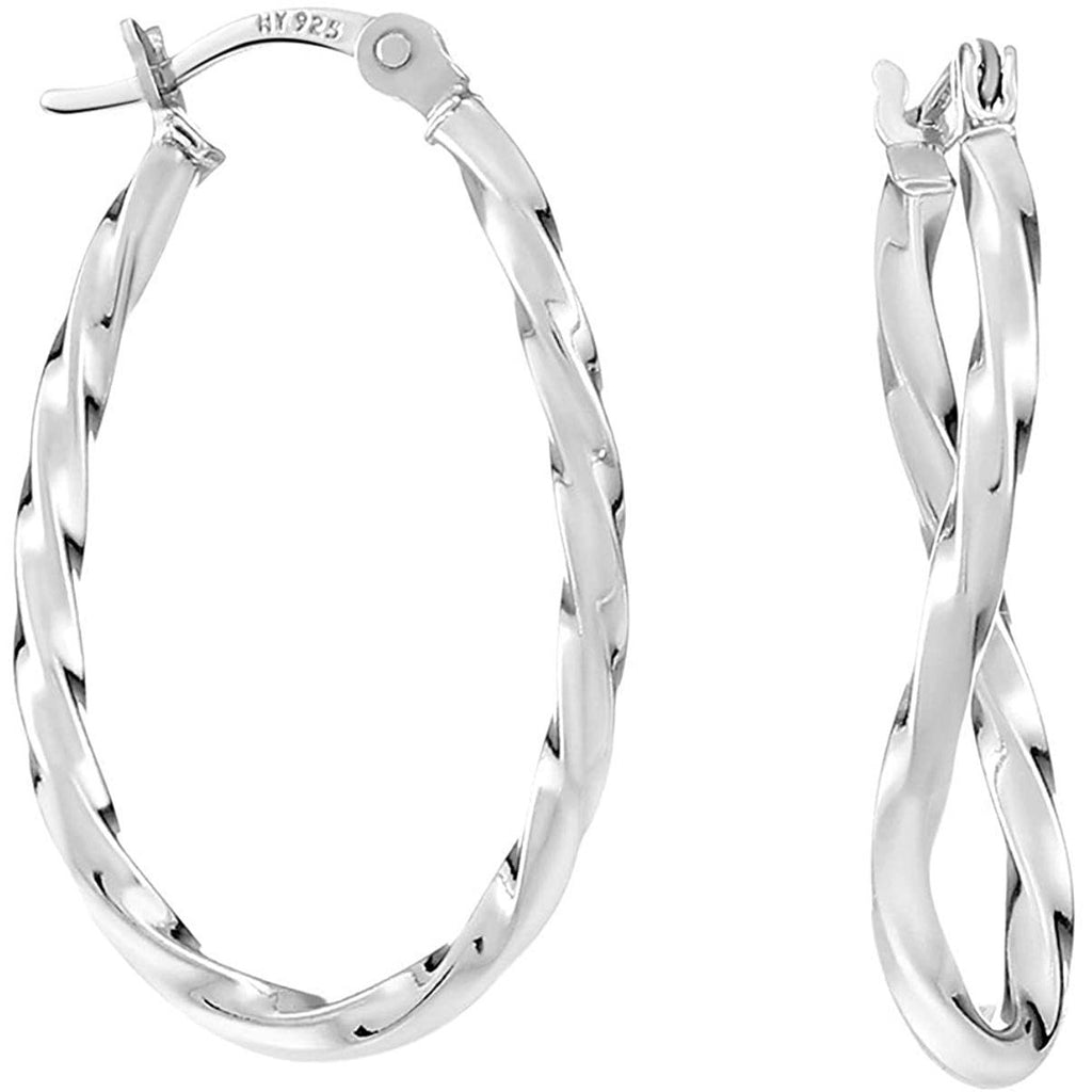 Oval Shaped Small Twisted Curved Hoop Earrings Polished 925 Sterling Silver