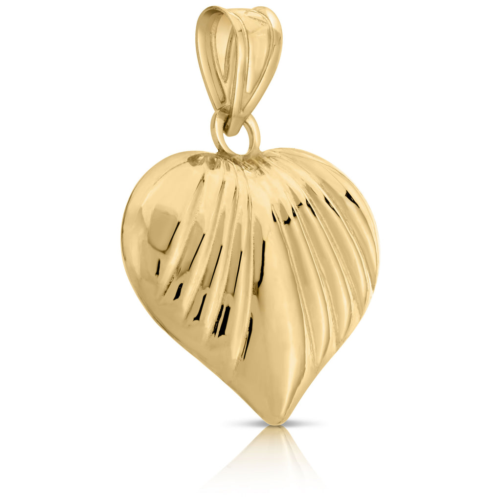 Art and Molly Real 14K Yellow Gold Polished Shiny 3D Heart Pendant
