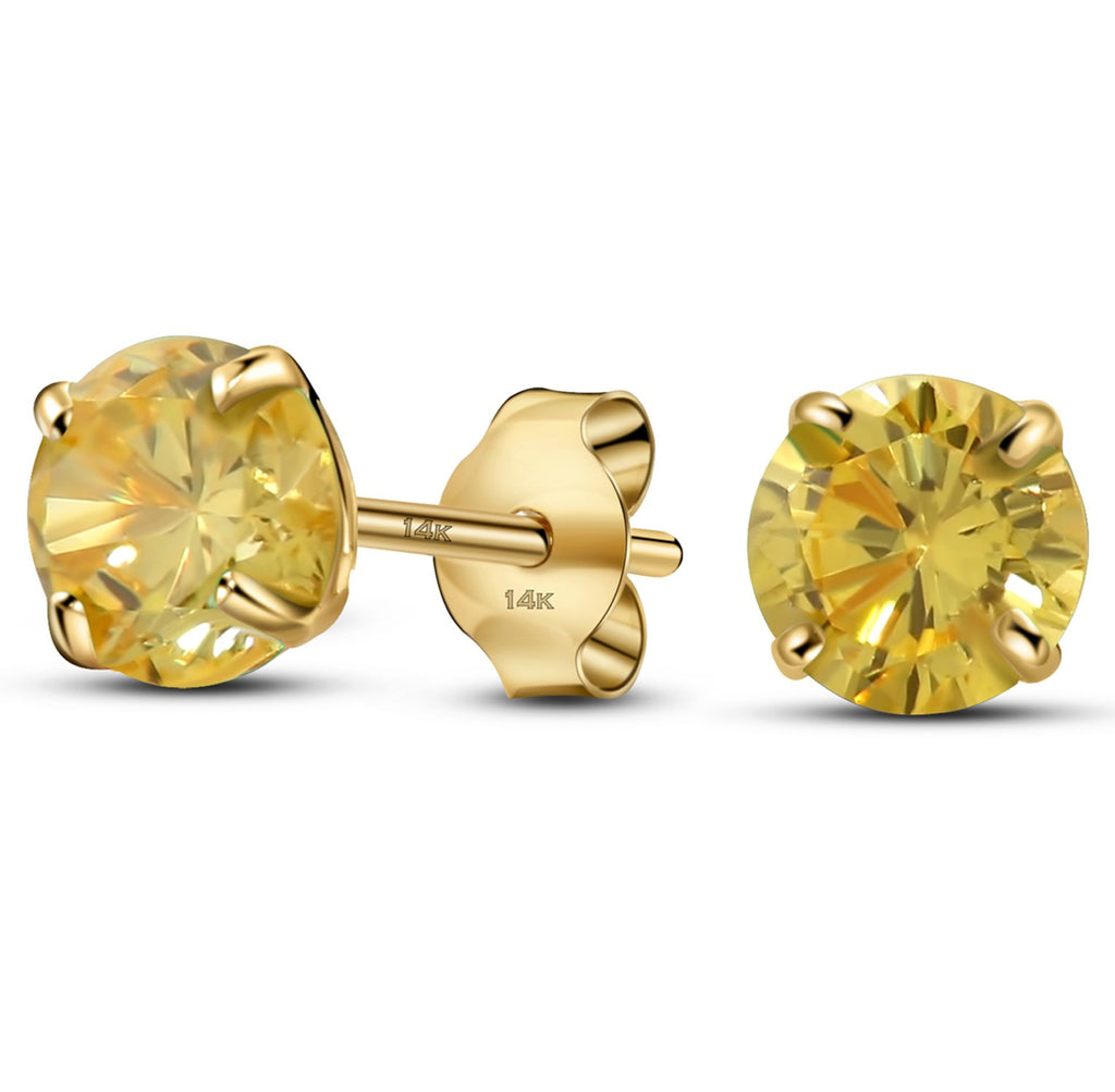 14K Yellow Gold Round Solitaire Simulated-Birthstone Cubic Zirconia Minimalist Stud Earring November